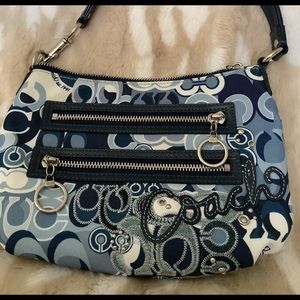 Coach Blue Jean Multi Signature Poppy Denim Small Handbag Top Handle